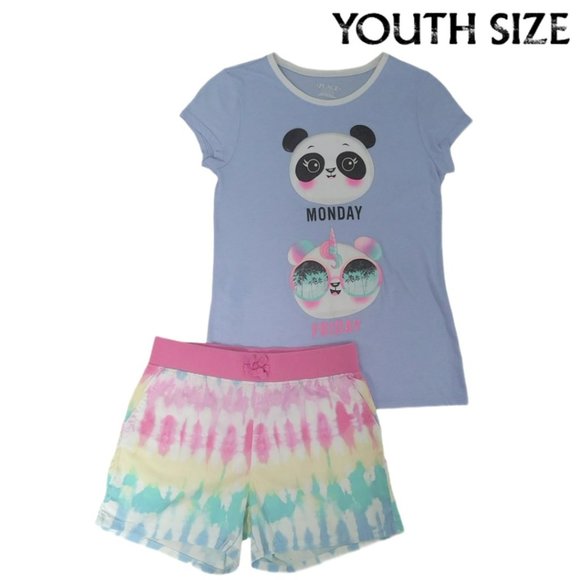 ❤2/$12❤ Girls Blue Panda Tee & Rainbow Shorts Bundle- THE CHILDREN'S PLACE - Picture 1 of 5